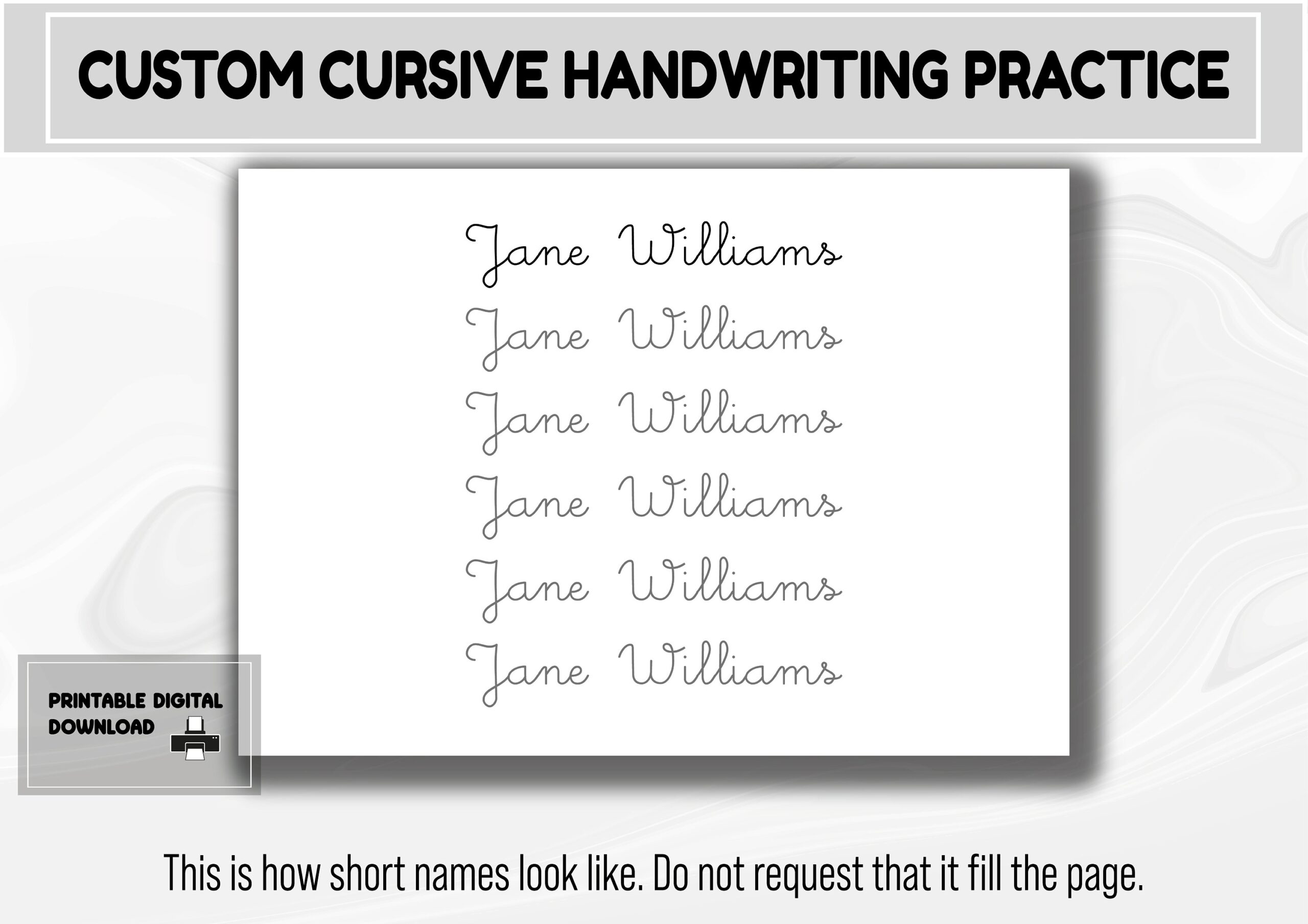 Custom Cursive Name Tracing Worksheet Handwriting Practice Digital Download Etsy Israel