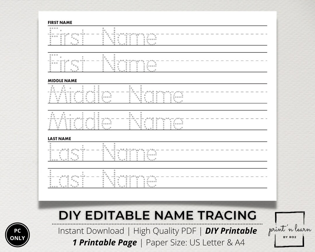Custom Name Tracing Sheet Handwriting Practice Name Writing Name Worksheet Editable Name Tracing Name Trace Worksheet Dot Letters DIY Etsy Name Tracing Worksheets Printable