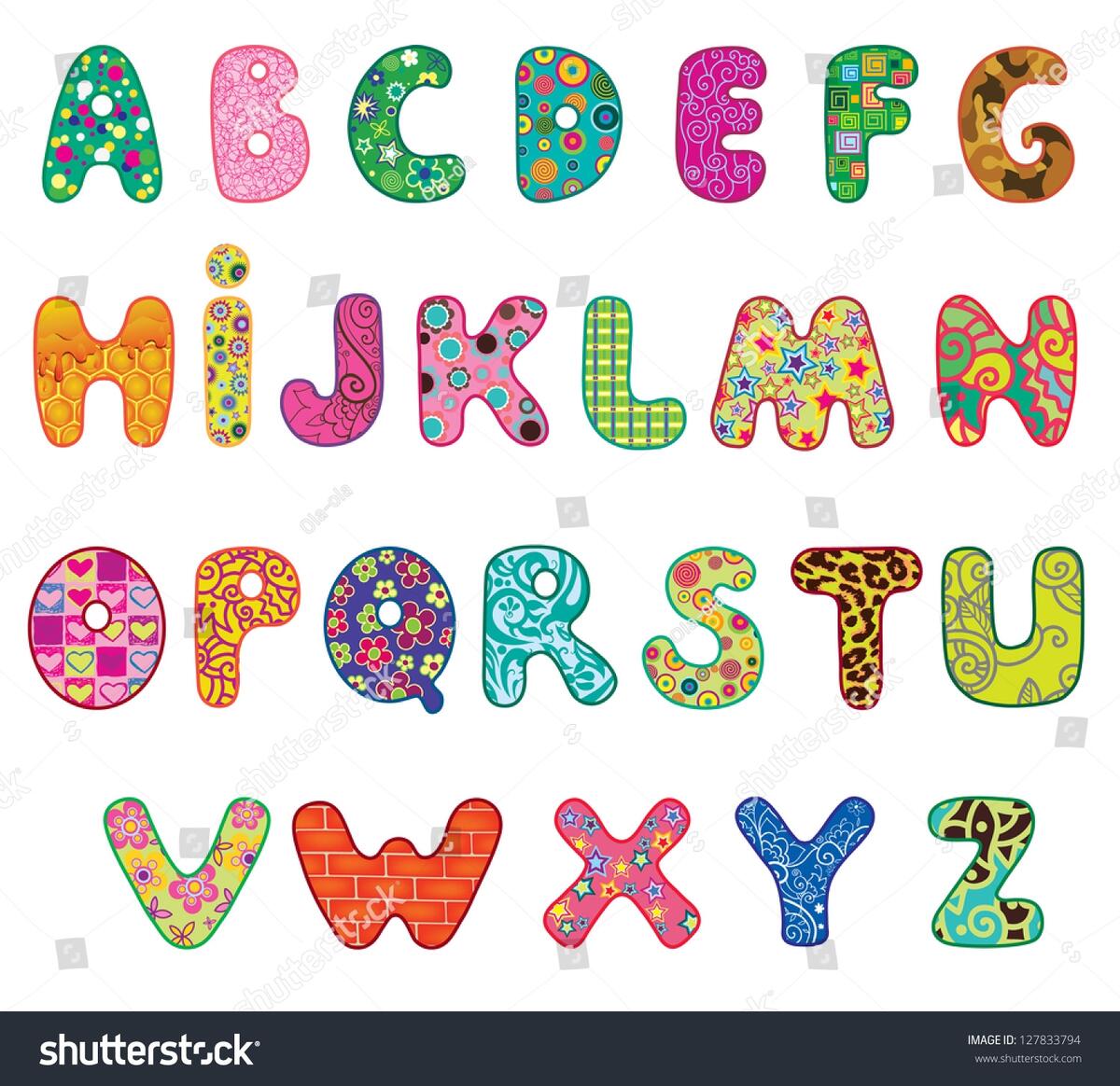 Cute Colored Textured Alphabet Letters Made Stock Illustration 127833794 Shutterstock