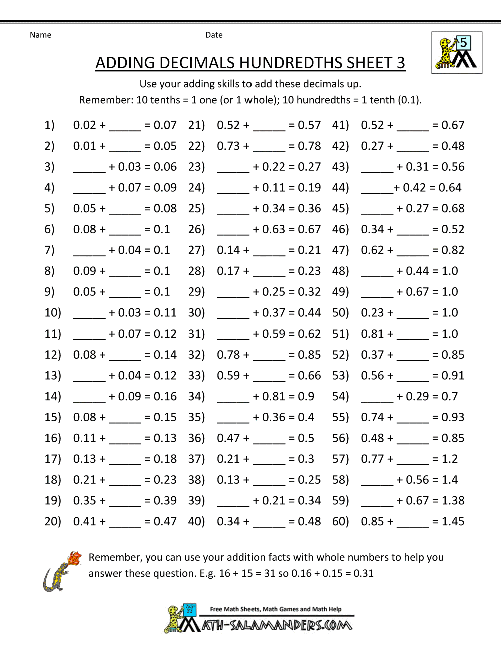 Decimals Addition