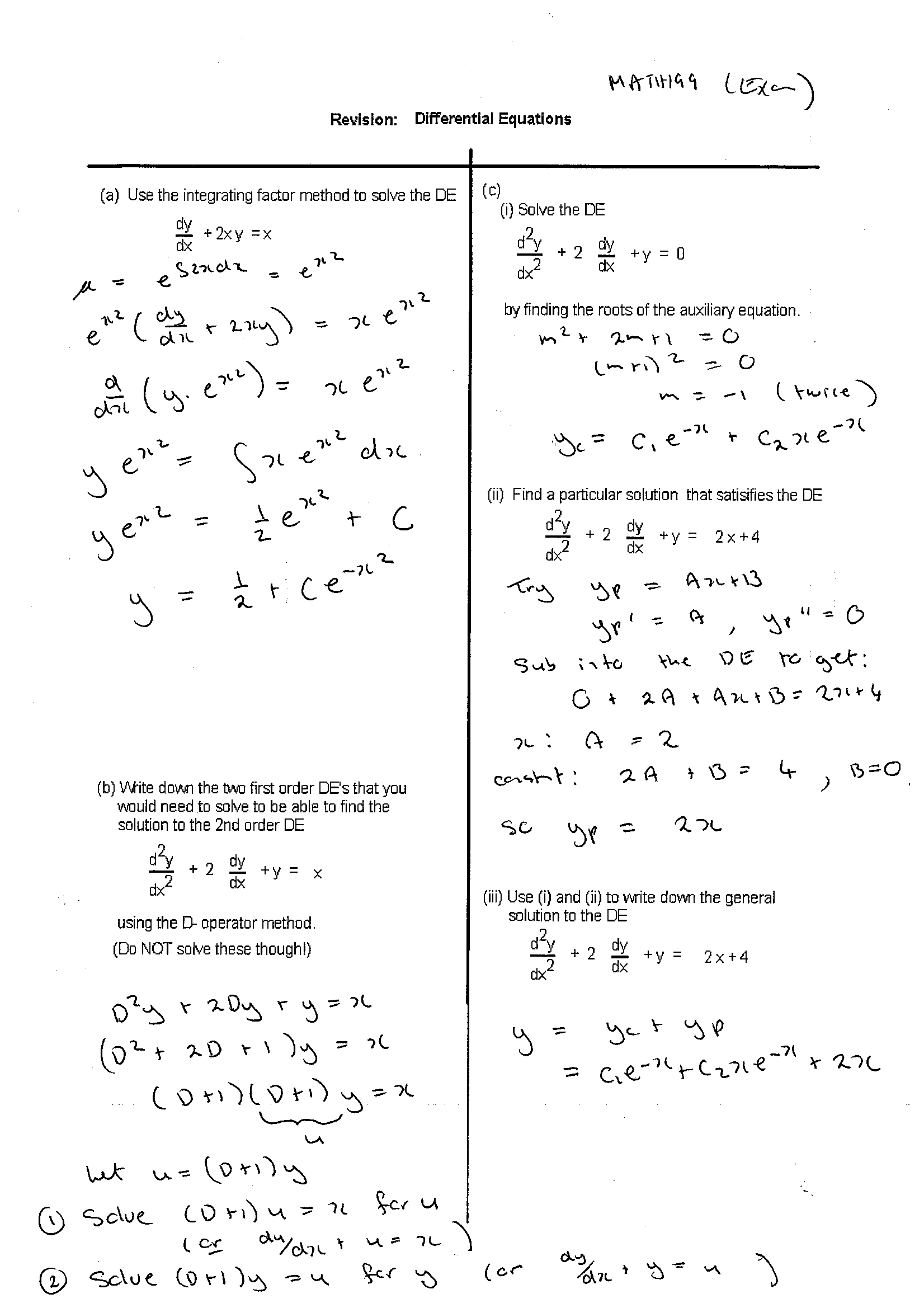 Differential Equations Worksheet Practice Problems And Solutions
