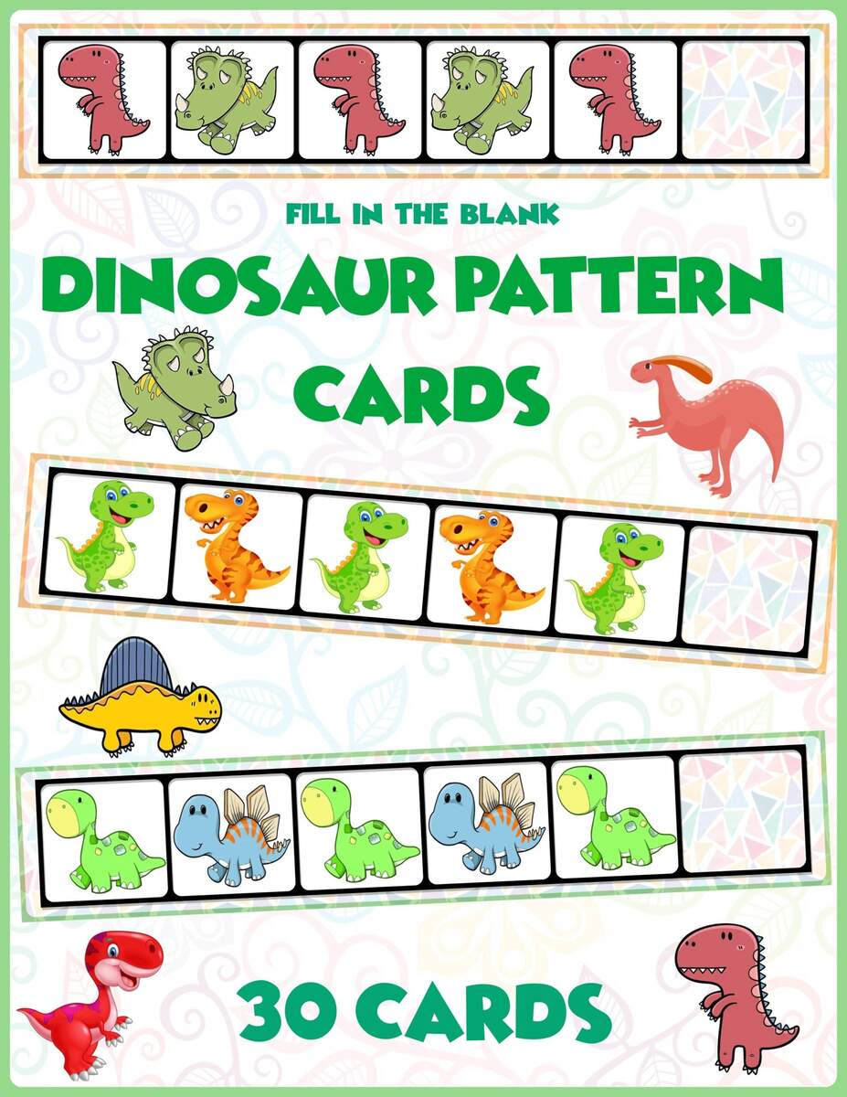 Dinosaur AB Pattern Cards 30 Cards By PreKautism TPT Dinosaur AB Pattern Cards 30 Cards By PreKautism TPT
