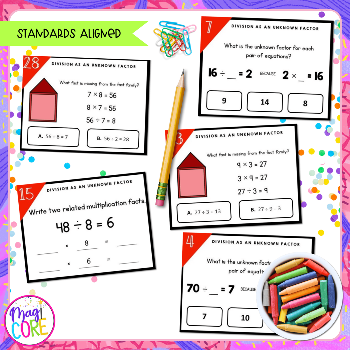 Division As An Unknown Factor 3rd Grade Task Cards 3 OA B 6 MagiCore