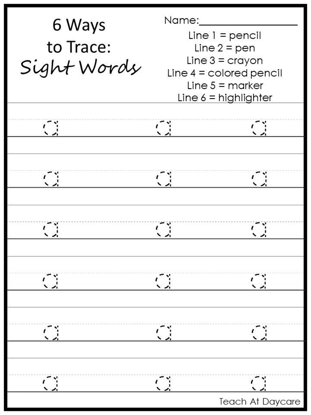 Dolch Sight Words Tracing Worksheets Preschool Prek Printable PDF Etsy Finland