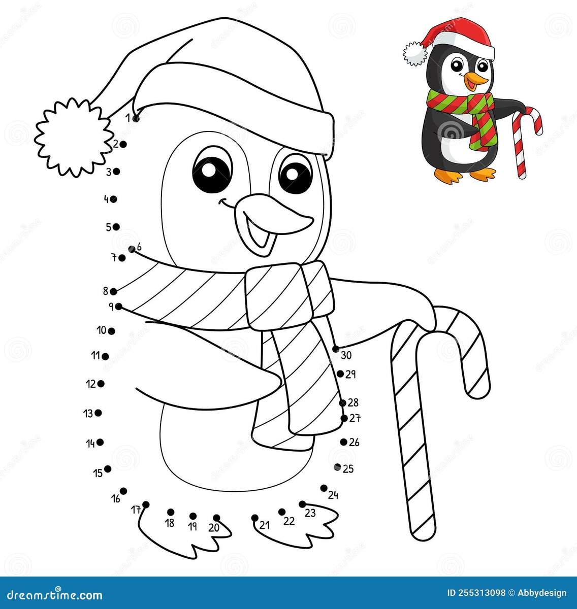 Dot To Dot Christmas Santa Penguin Coloring Page Stock Vector Illustration Of Happy Yuletide 255313098