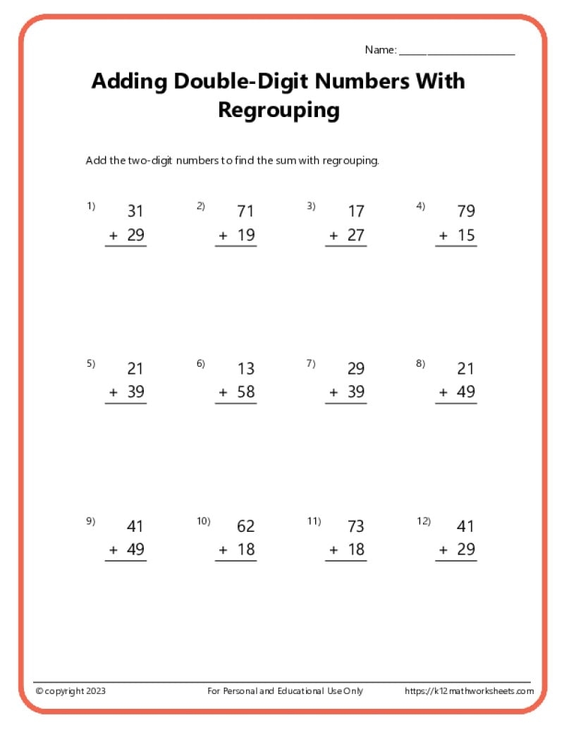 10 Printable Two Digit Addition Worksheets Double Digit Addition Worksheets 1st Grade 2nd Grade Made By Teachers