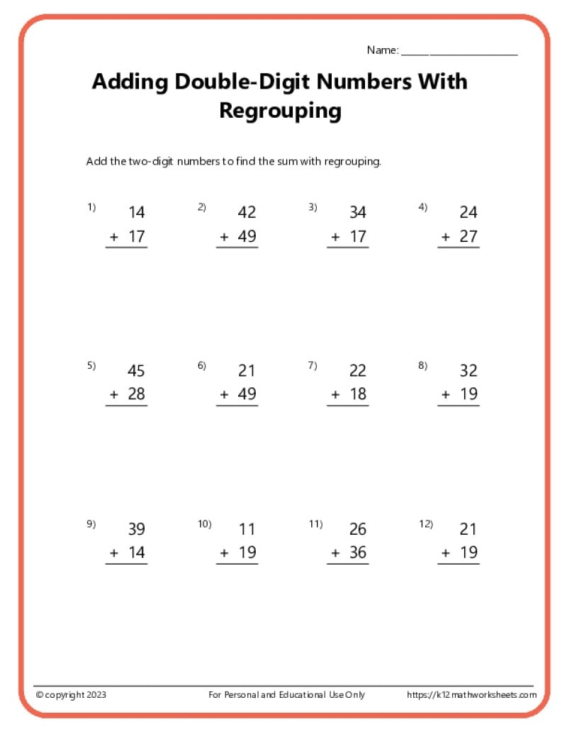10 WORKSHEETS OF 3 DIGIT ADDITION WITH REGROUPING By Teach Simple