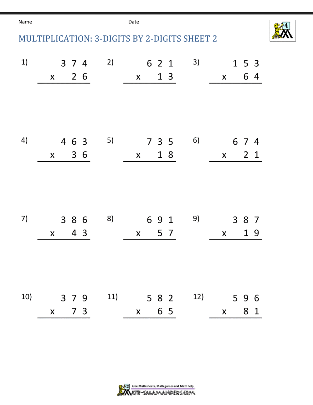 3 Digit By 2 Digit Area Model Multiplication Worksheets Made By Teachers