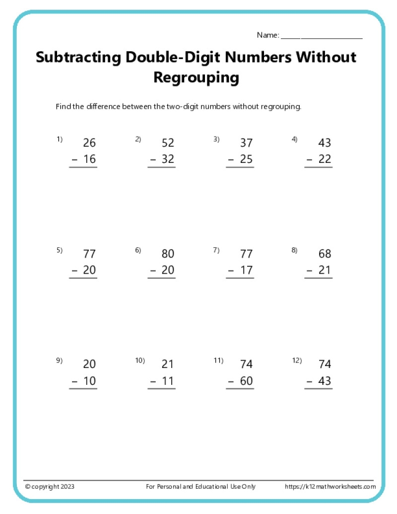 Double Digit Subtraction Without Regrouping K12 Math Worksheets Two Digit Mixed Addition And Subtraction Without Regrouping Worksheets Etsy