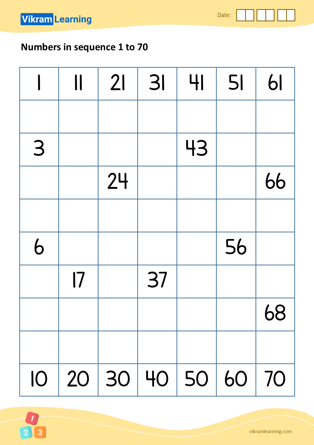 Download 04 Numbers In Sequence 1 To 70 Worksheets Vikramlearning