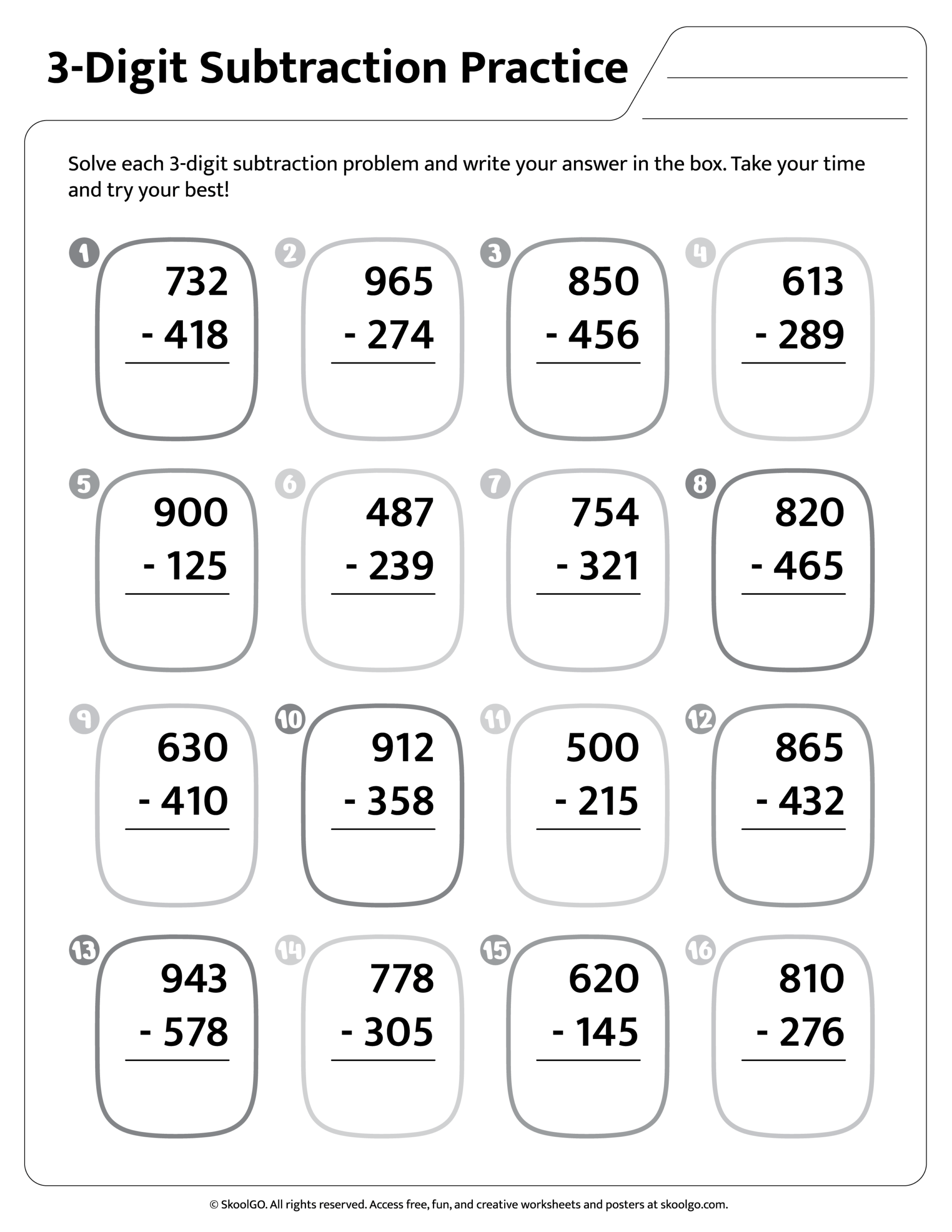 Downloadable 3 Digit Subtraction Worksheet For Grades 2 4 Using 2nd Grade Math Worksheets To Teach 3 Digit Subtraction With Worksheets Library