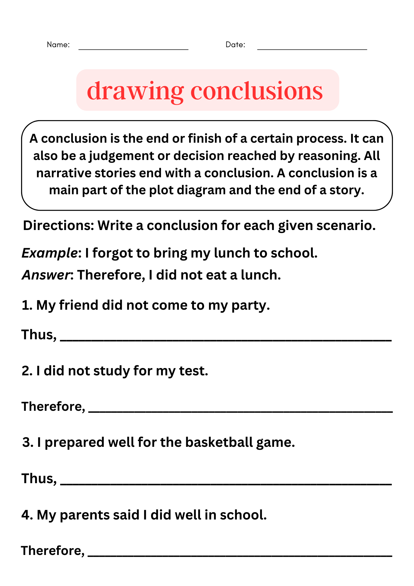Drawing Conclusions Examples With Answers Writing Conclusion Worksheet Made By Teachers Englishlinx Writing Conclusions Worksheets