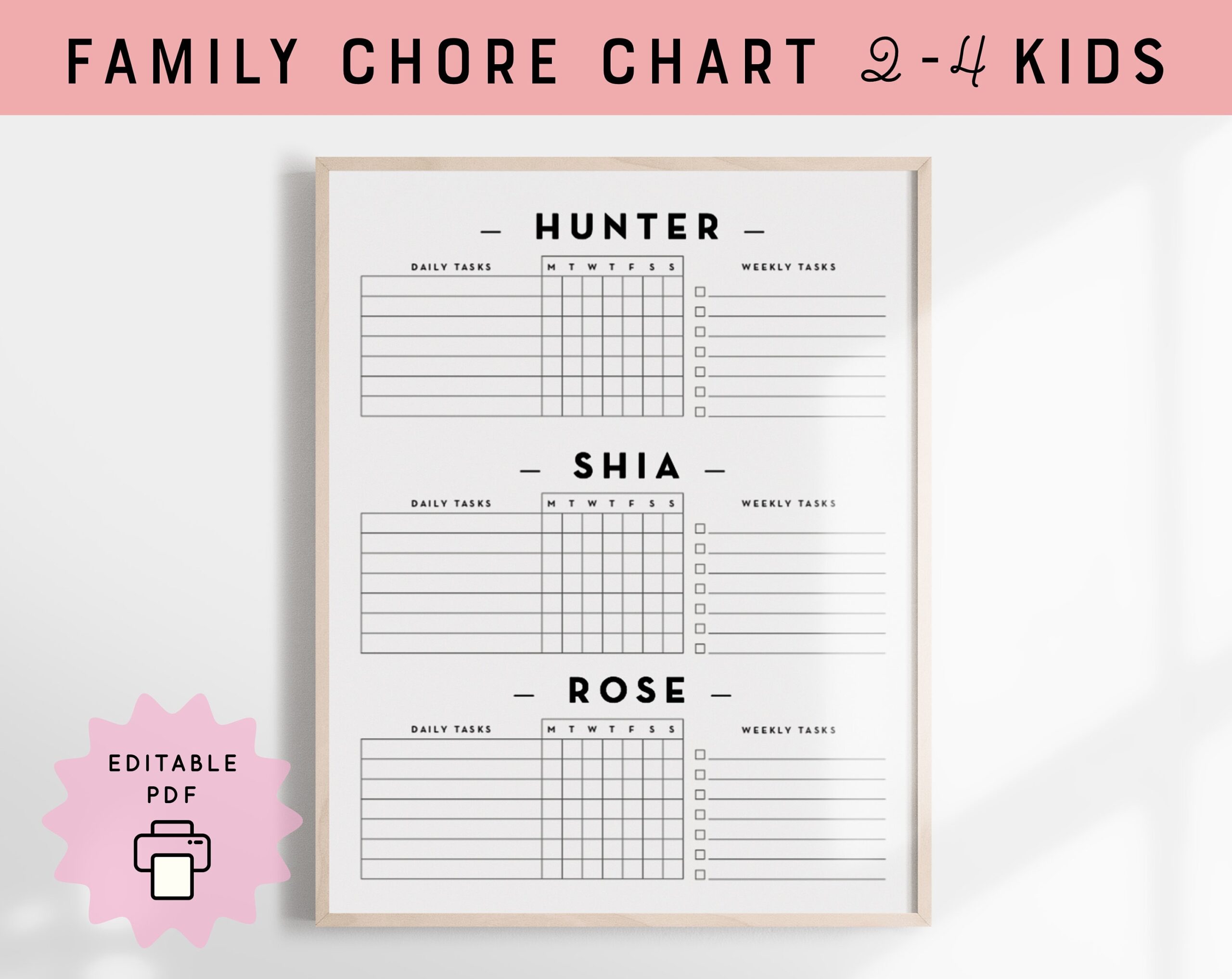Editable Chore Chart For Kids Printable Kids Daily Weekly Responsibility Chart Kids Chore List Kids Daily Routine Checklist PDF Etsy