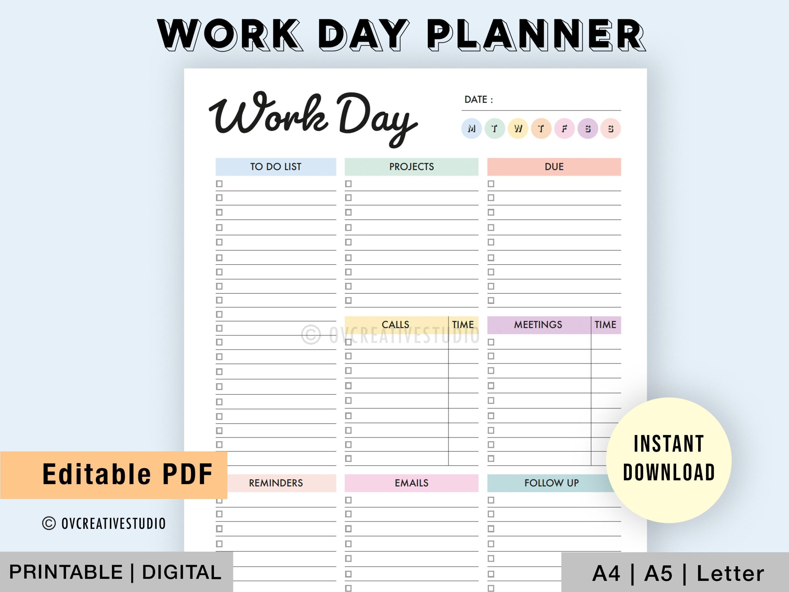 Editable Work Day Planner Printable Work Day Organiser Office Task Planner Office Organizer Work Log Work To Do List Daily Planner Etsy