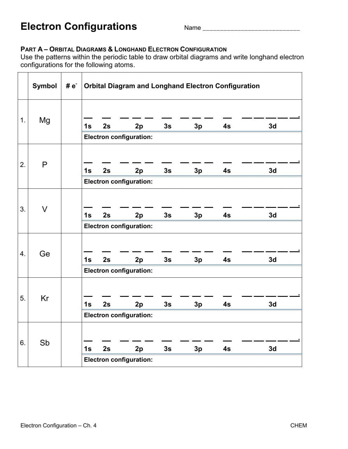 Electron Configuration Worksheet
