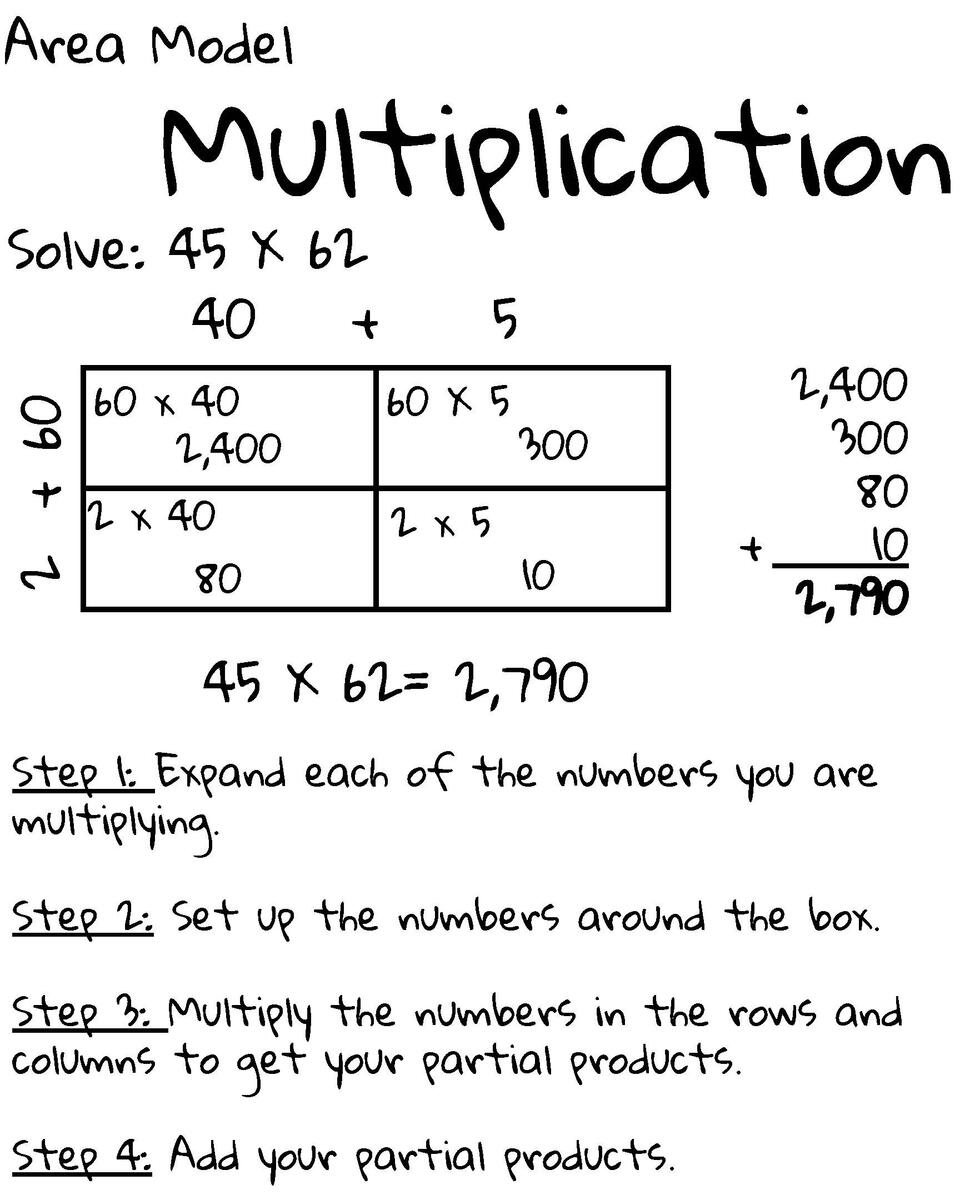 Elementary Mathematics Anchor Chart Area Model Multiplication TPT