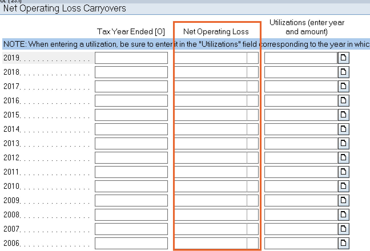Entering A NOL Carryover In The Corporate Module Of Lacerte