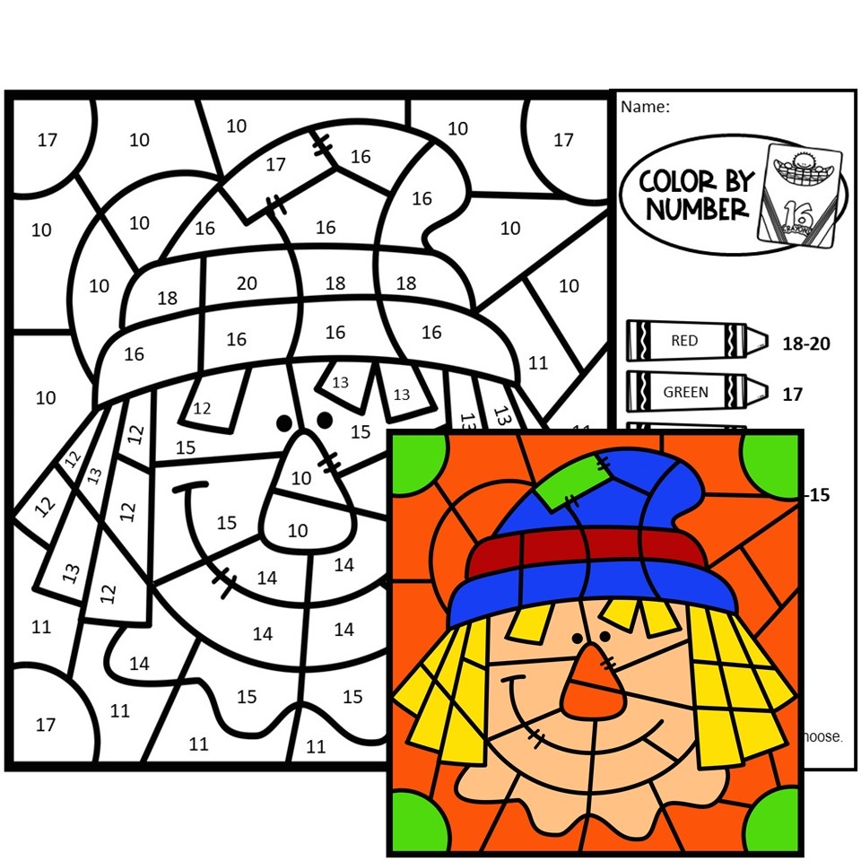 Fall Color By Number Math Worksheets 1st Grade Pandamania