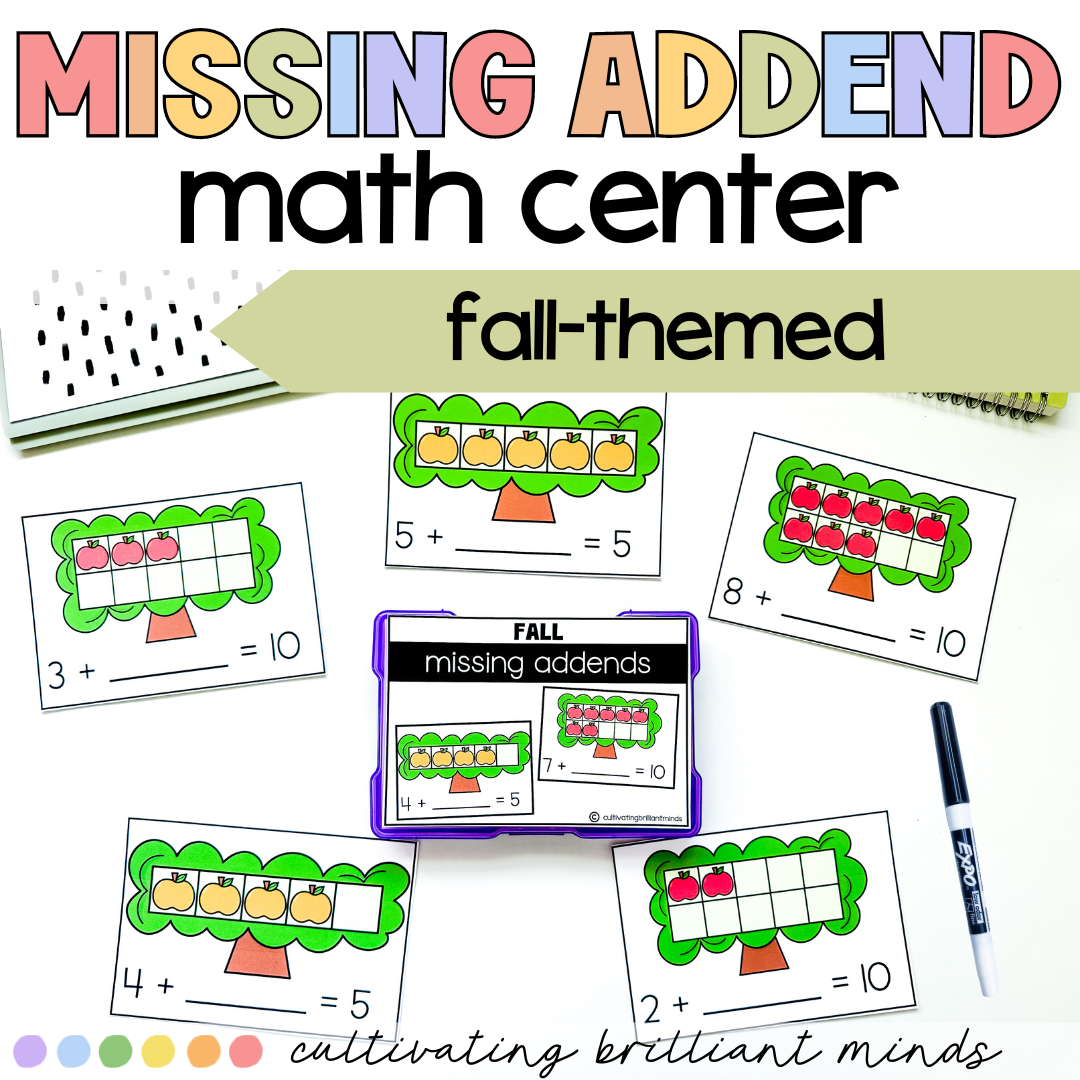 Fall Missing Addends Math Center Addition To 5 Addition To 10 Autumn Classful