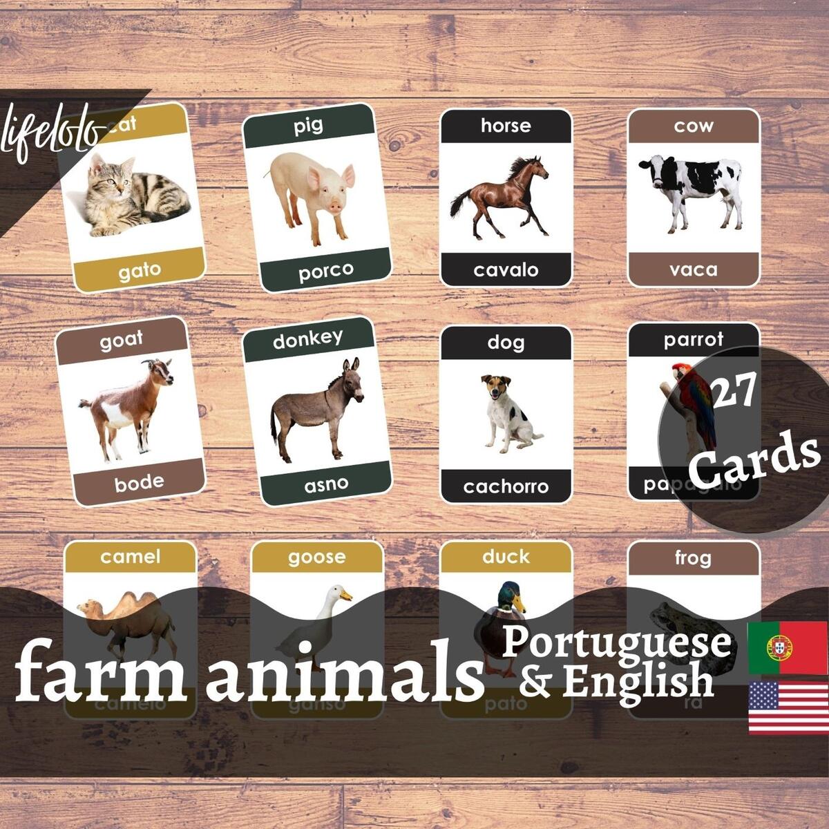 Farm Animals PORTUGUESE Flash Cards Bilingual Homeschool Printable Portuguese Printable Download Printable Laminated Cards 27 Cards LifeLoLo Farm Animals PORTUGUESE Flash Cards Bilingual Homeschool Printable Portuguese Printable Download Printable Laminated Cards 27 Cards LifeLoLo
