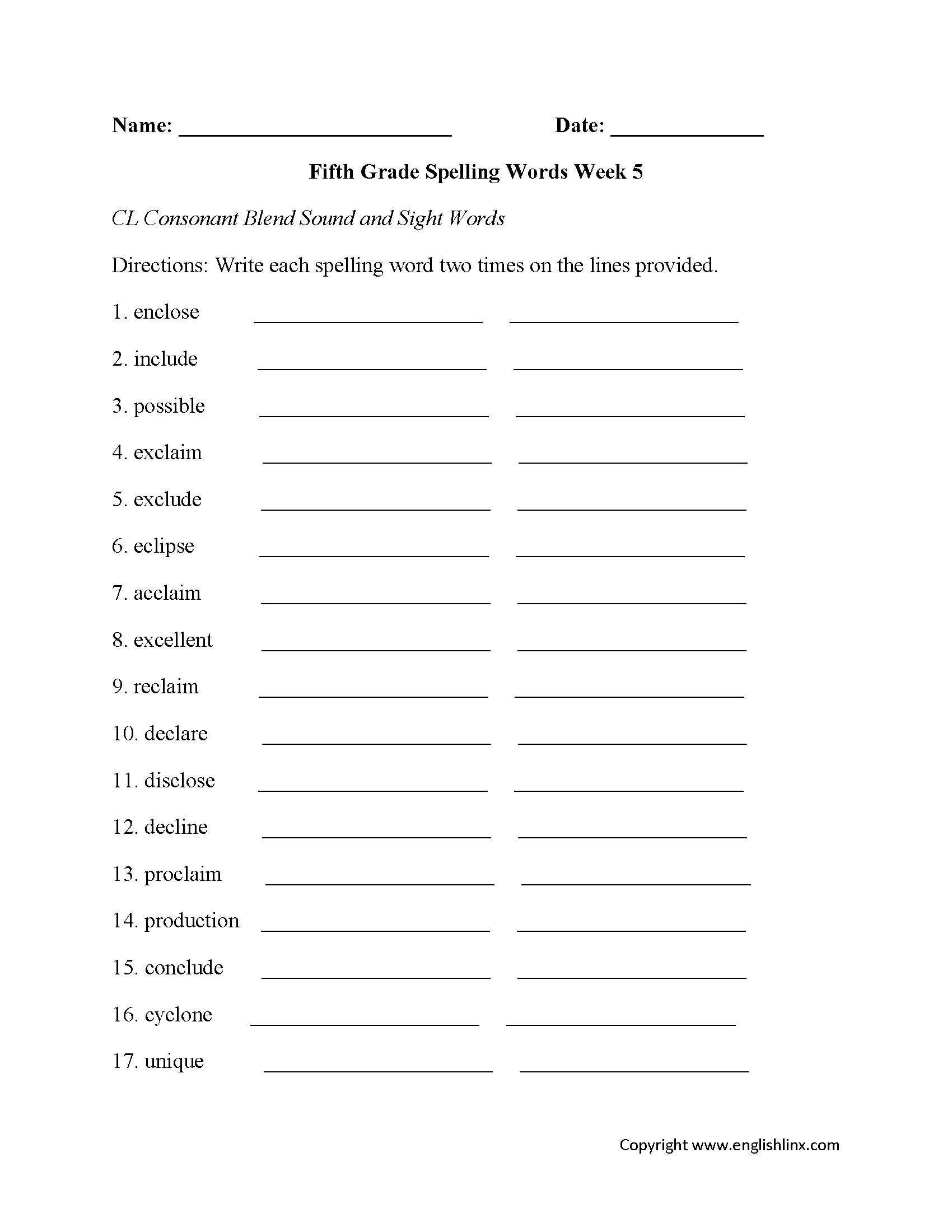 Fifth Grade Spelling Worksheets Printable Word Lists Weekly Practice Match Complete The Words Worksheet For Grade 5 Kidpid