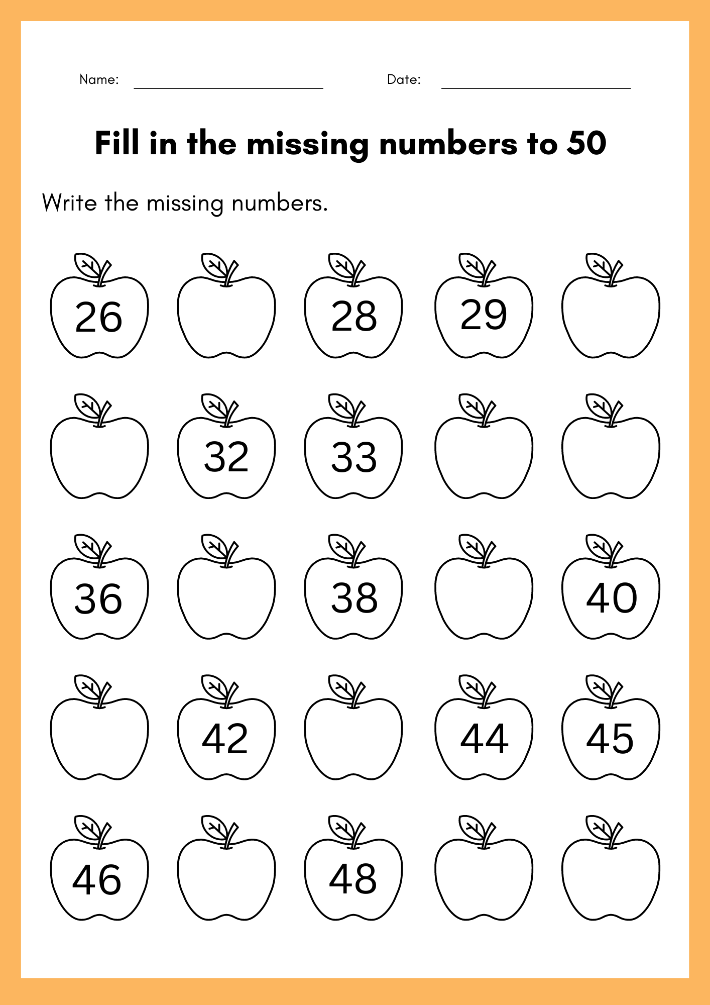 Write The Missing Numbers 1 To 100 Preschool Kindergarten Grade 1 10 Printable Worksheets Etsy