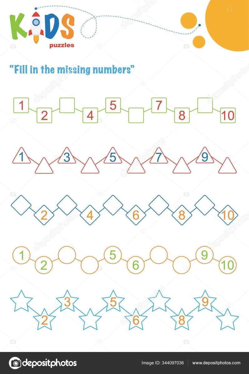Fill Missing Numbers Counting Worksheet Easy Colorful Math Puzzles Preschool Stock Vector By yekaterinalim 344097036