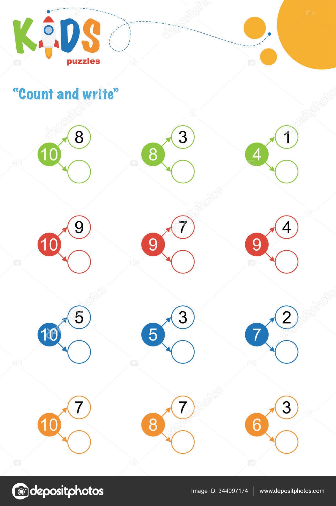 Fill Missing Numbers Counting Worksheet Easy Colorful Math Puzzles Preschool Stock Vector By Yekaterinalim 344097174