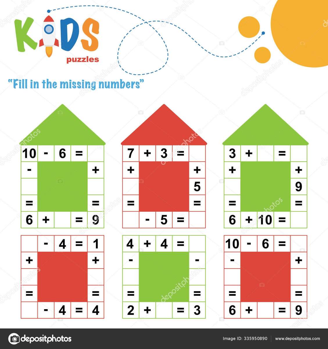 Fill Missing Numbers Easy Colorful Math Crossword Puzzles Preschool Elementary Stock Vector By Yekaterinalim 335950890