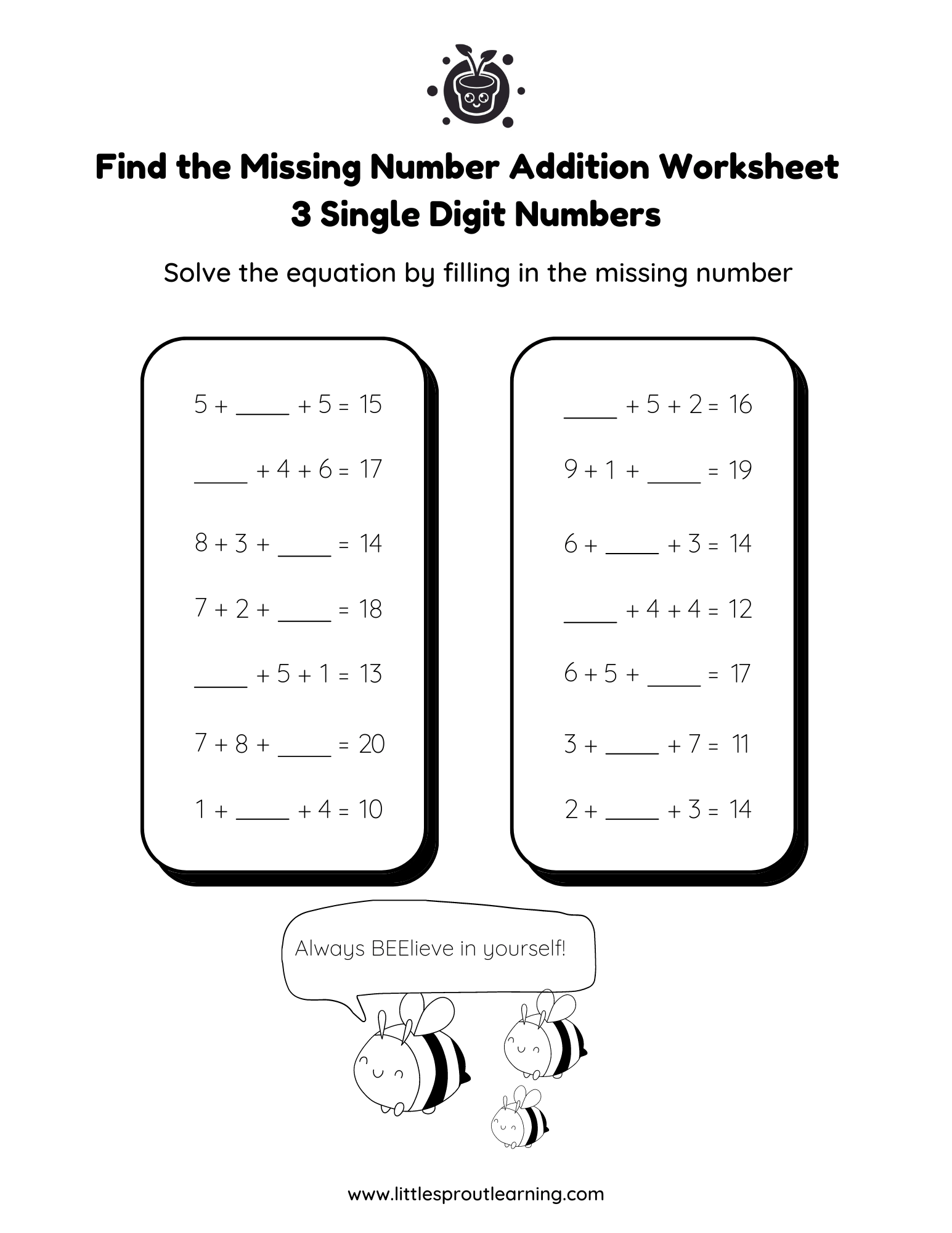 Find The Missing Number Adding 3 Single Digit