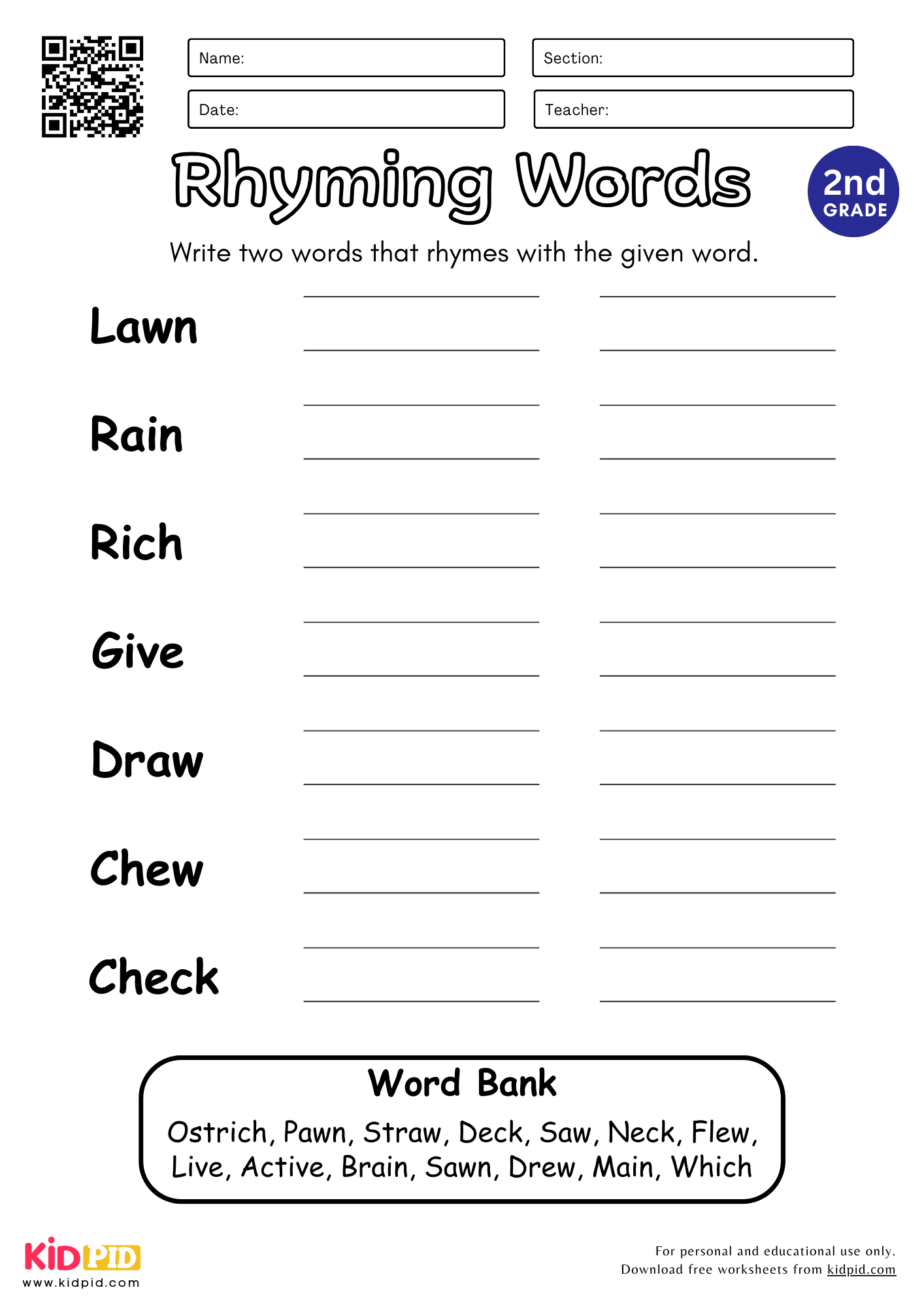 Find The Rhyming Words Worksheet For Grade 2 Kidpid