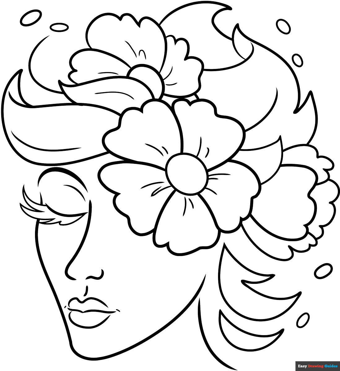 Girl With Flower In Hair Coloring Page Stock Vector Illustration Of Beautiful Female 111695118
