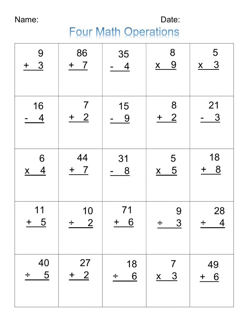 Four Math Operations Worksheet Worksheets Library