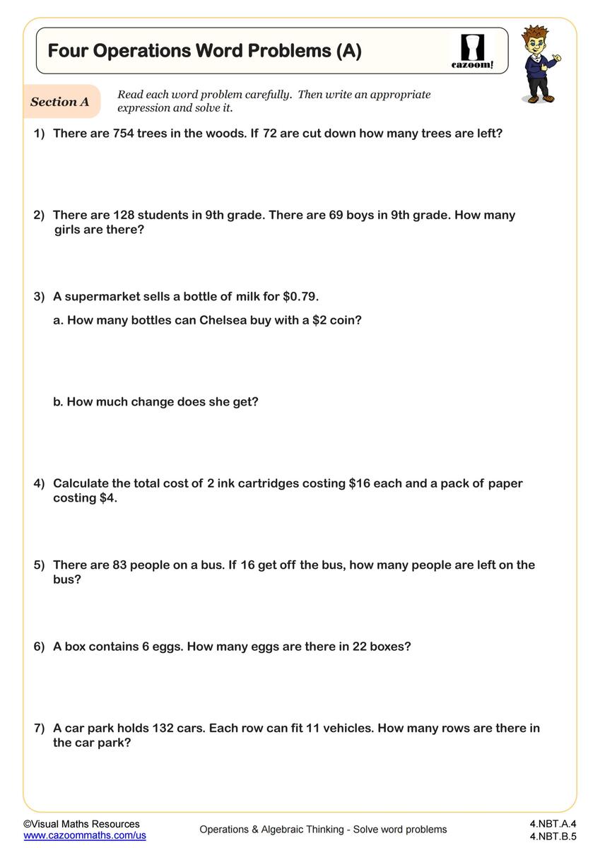 Four Operations Word Problems A Worksheet PDF Printable Operations Algebraic Thinking Worksheet Cazoom Math Four Operations Word Problems A Worksheet PDF Printable Operations Algebraic Thinking Worksheet Cazoom Math