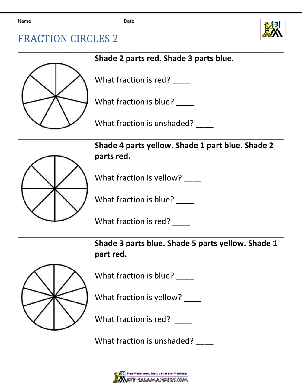 Fractions Of Shapes Worksheets