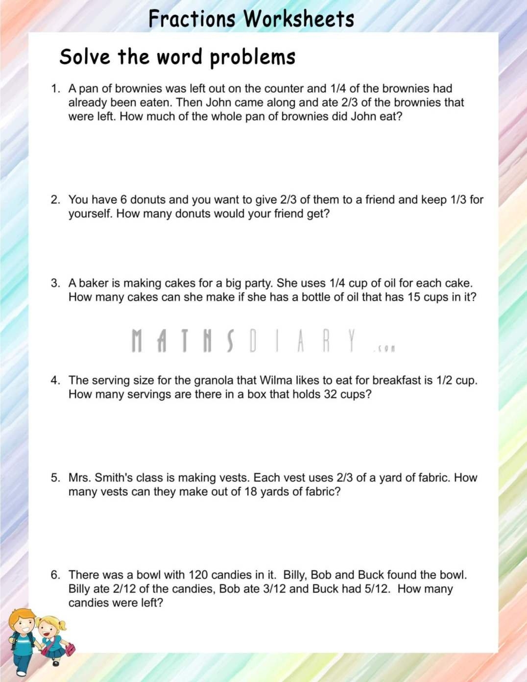 Fractions Word Problems With Four Operations Worksheets Math Worksheets MathsDiary Choose An Operation Fractions TeacherVision