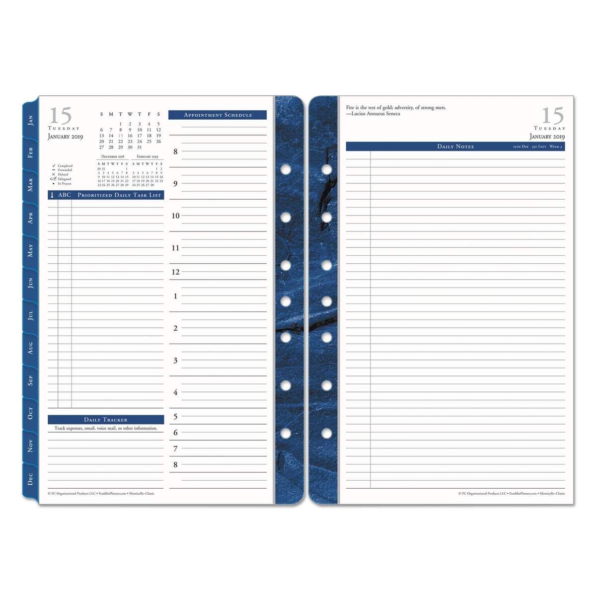 FranklinCovey Monticello Dated Two Page Per Day Planner Refill 5 1 2 X 8 1 2 2019 OfficeSupply