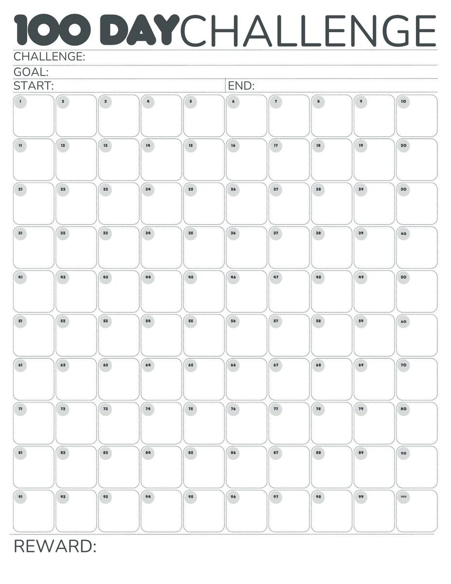 Free 100 Day Challenge Calendar Free 100 Day Challenge Calendar