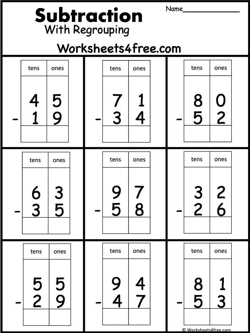 2 Digit Subtraction With Regrouping Number Math Worksheets For Grade 1 2 3 Made By Teachers