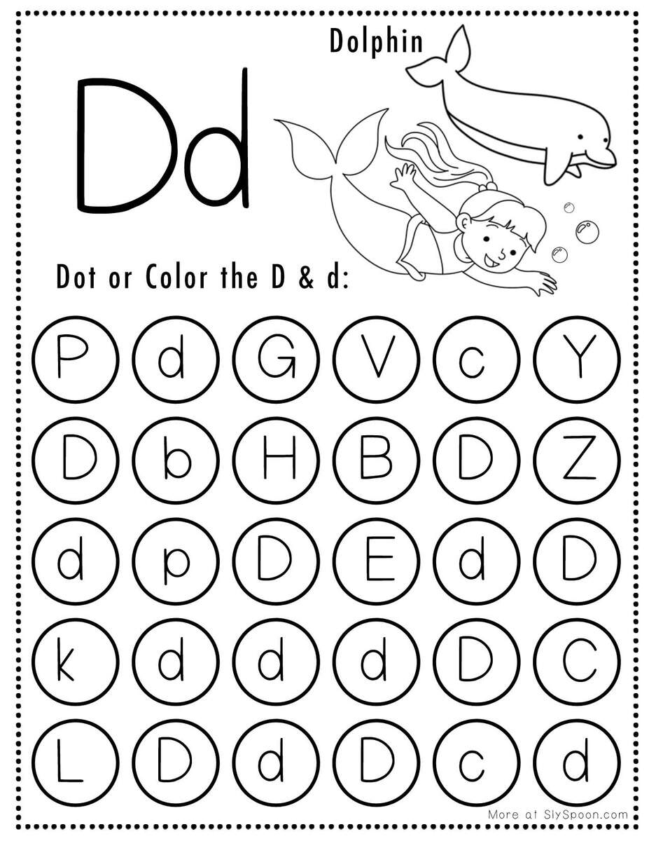Free Alphabet Do A Dot Printables Worksheets Letter D Mermaid Themed Sly Spoon Uppercase Do A Dot Alphabet Printables