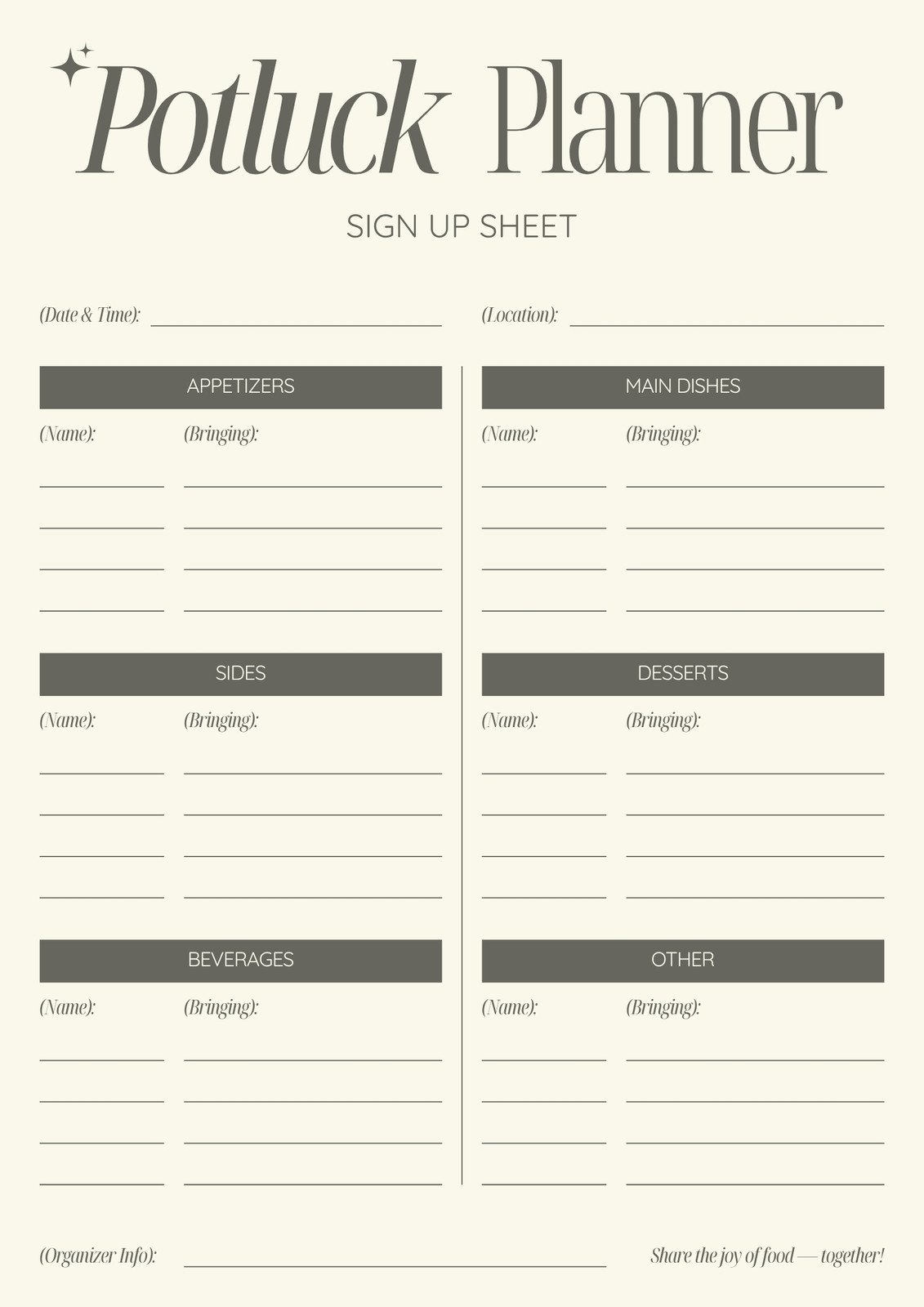 Free And Customizable Potluck Templates