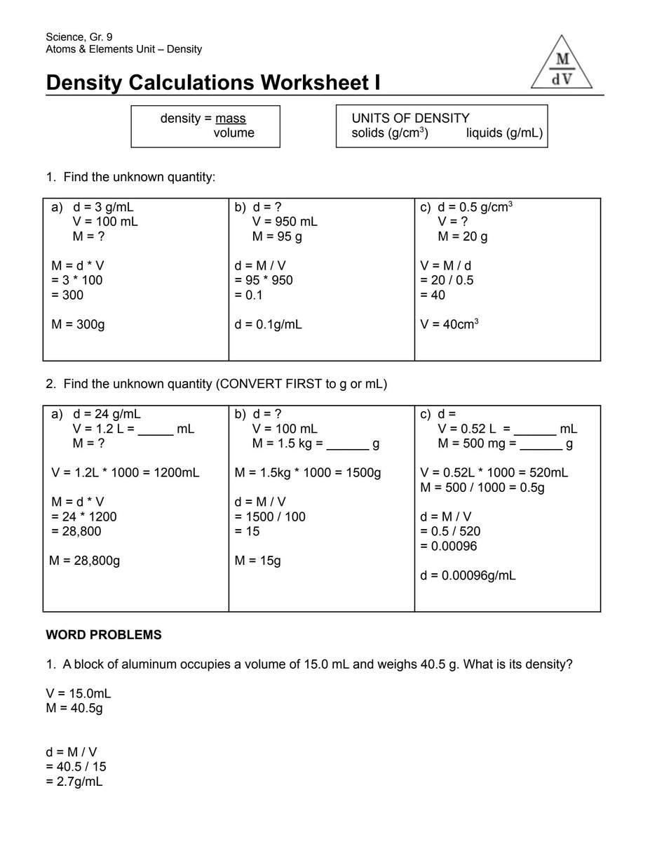 Free Density Calculations Worksheet Download Free Density Calculations Worksheet Png Images Free Worksheets On Clipart Library
