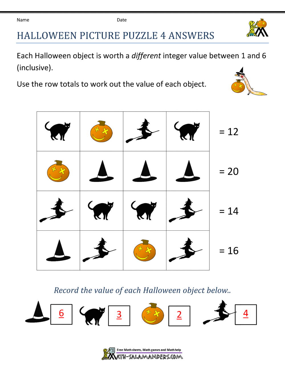 Free Halloween Math Worksheets