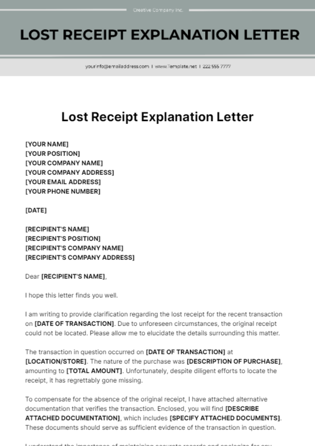 Free Lost Receipt Explanation Letter Template To Edit Online