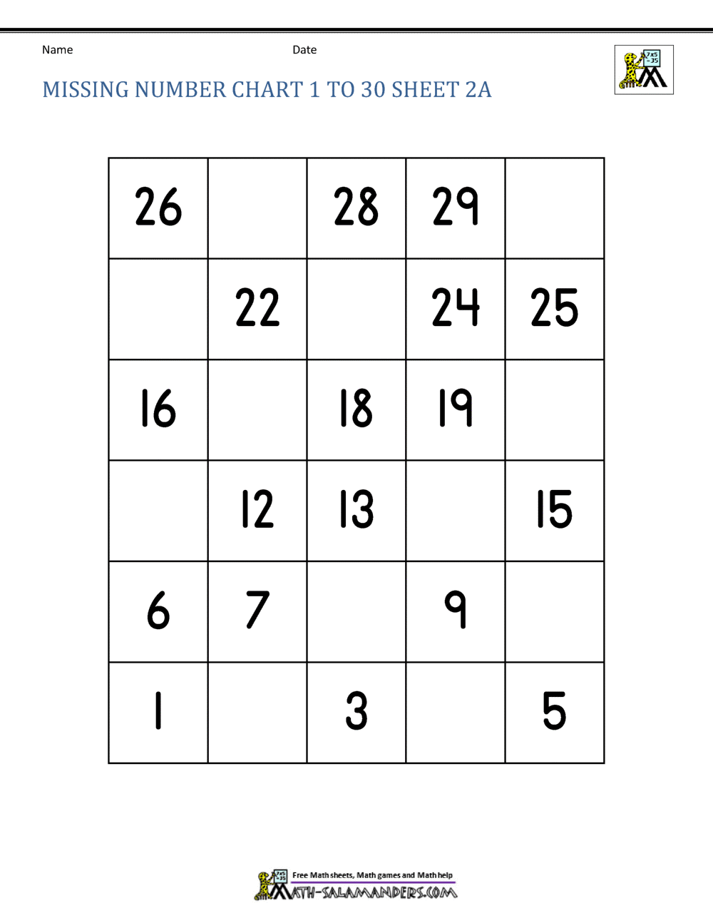 Free Number Chart 1 30