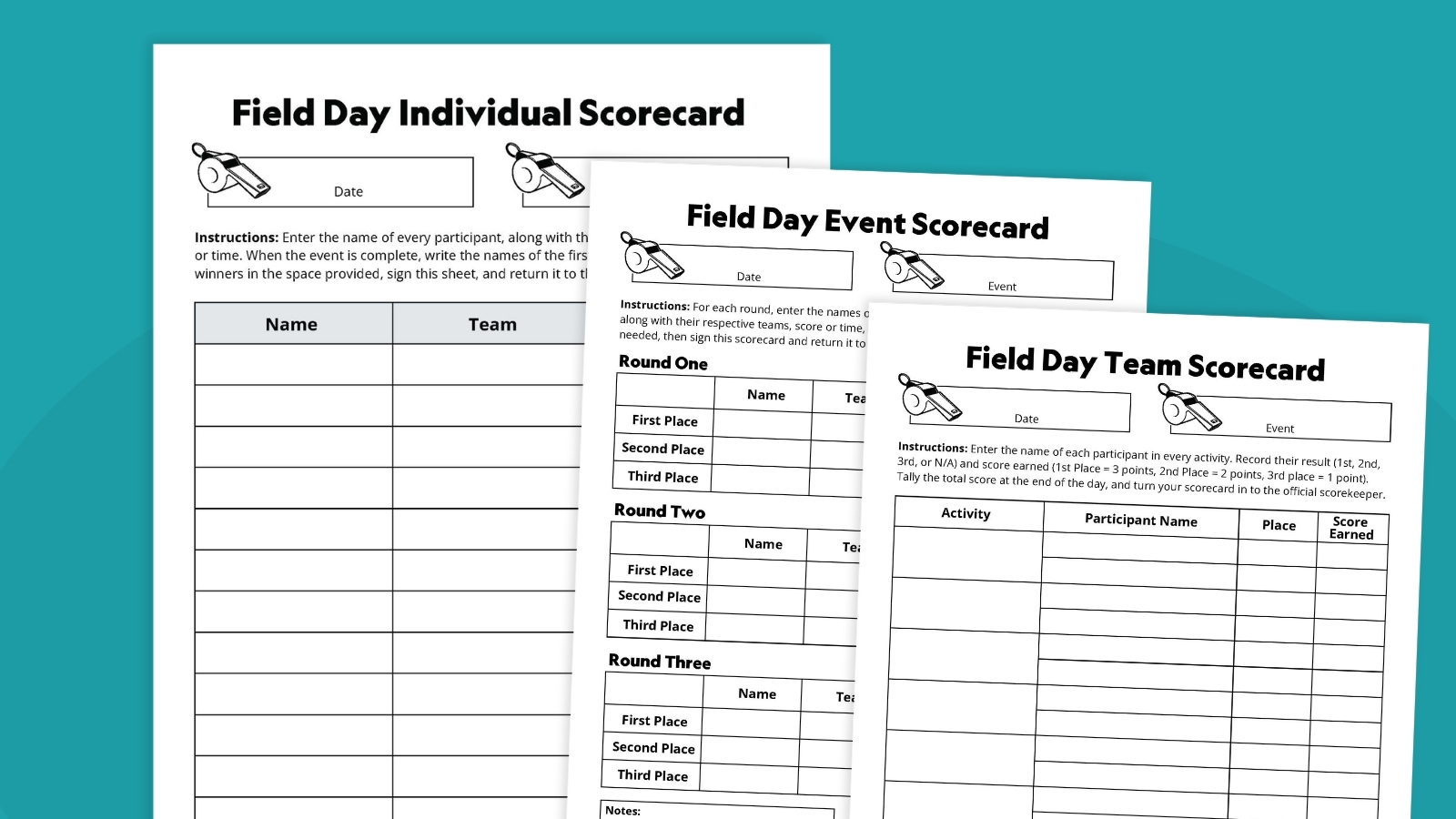 Free Printable Field Day Scorecards