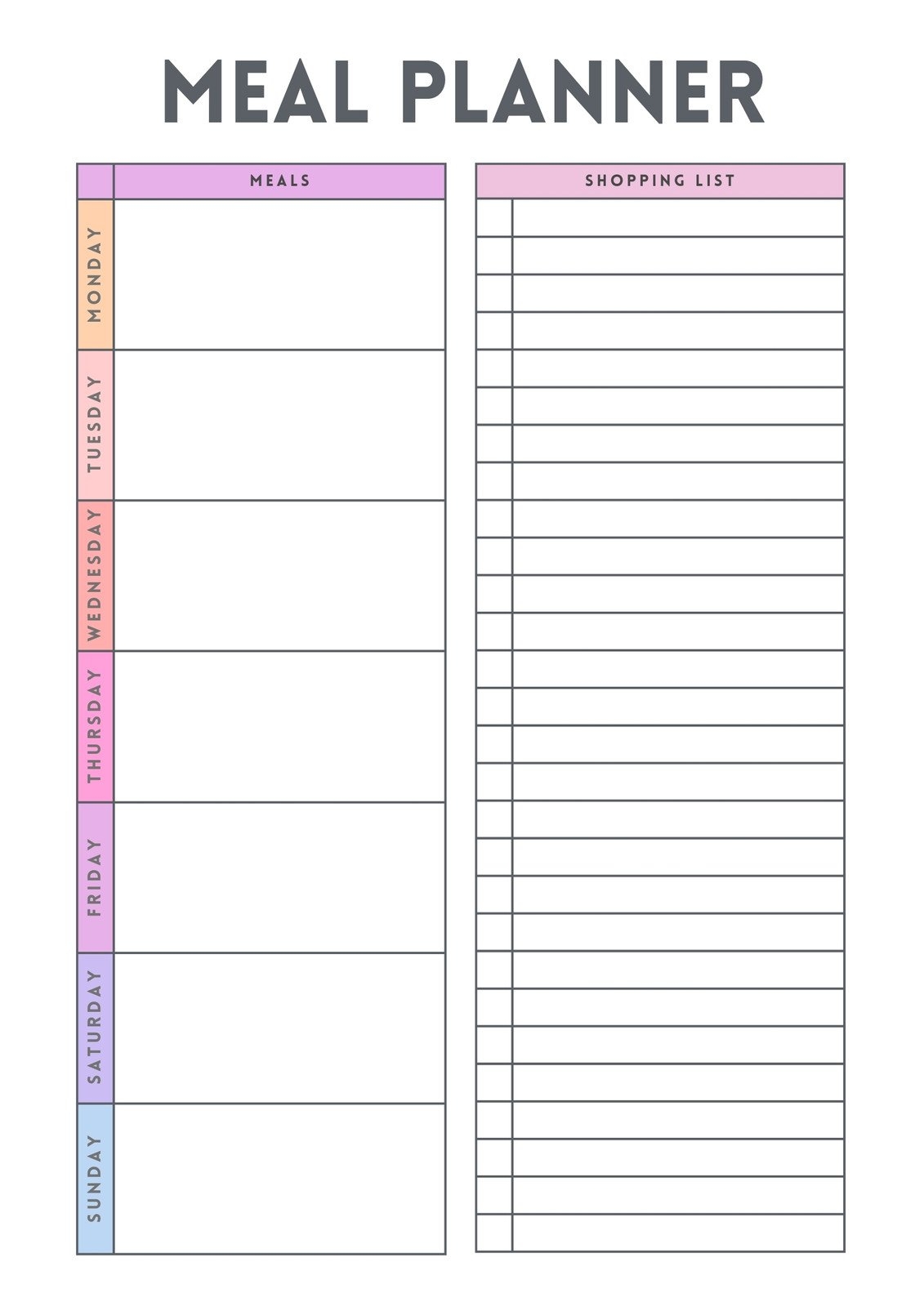 Weekly Meal Planner Sunday Or Monday Start Fillable Printable PDF Meal Planning Menu Plan Household Binder Instant Download Etsy