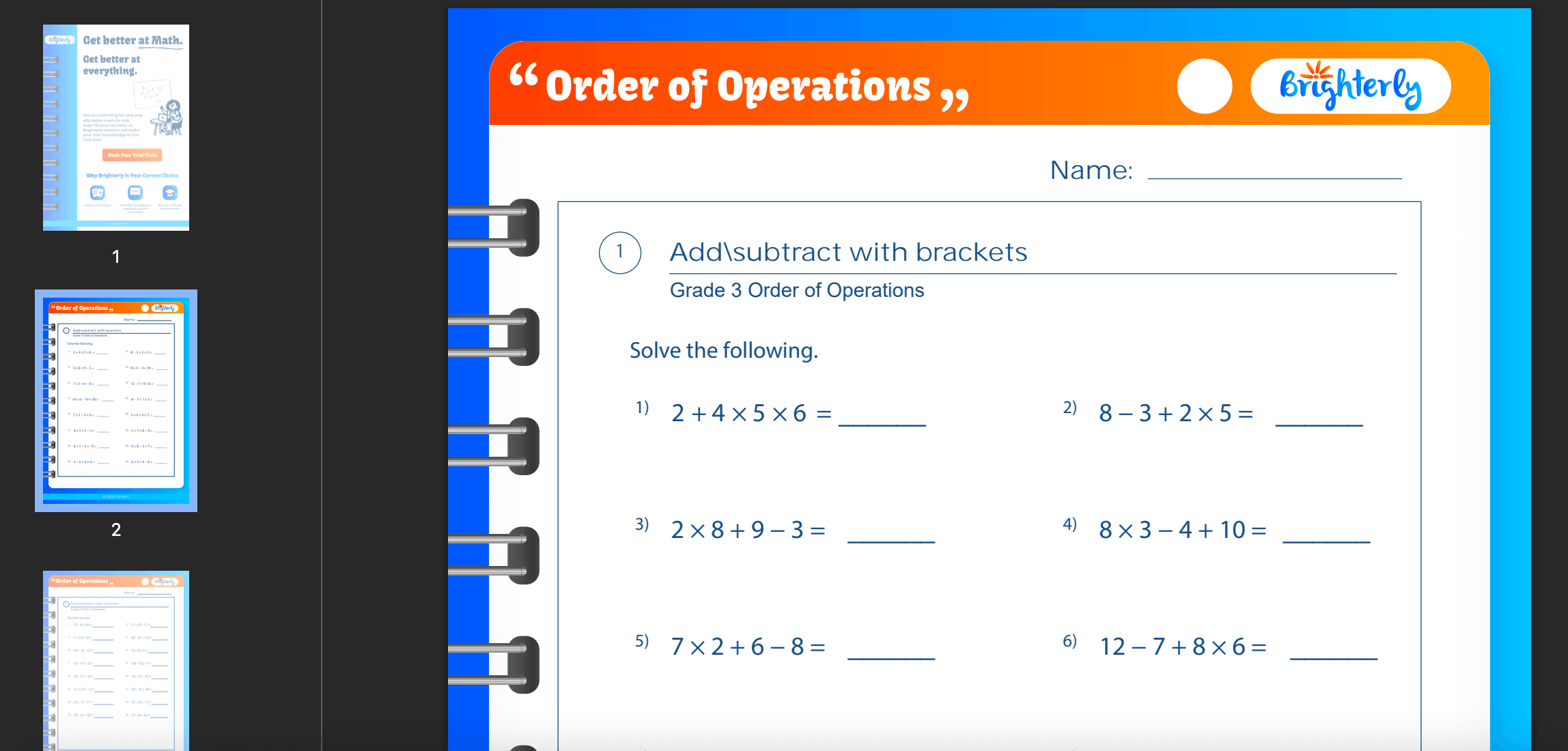 Free Printable Order Of Operations Worksheets PDFs Brighterly