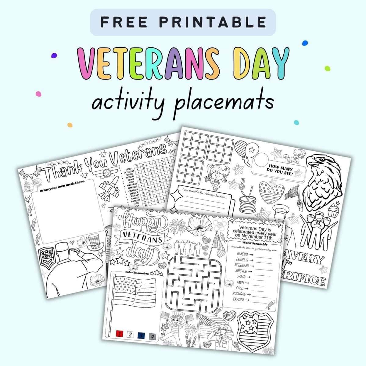 Free Printable Veterans Day Activity Placemats The Artisan Life Free Printable Veterans Day Activity Placemats The Artisan Life