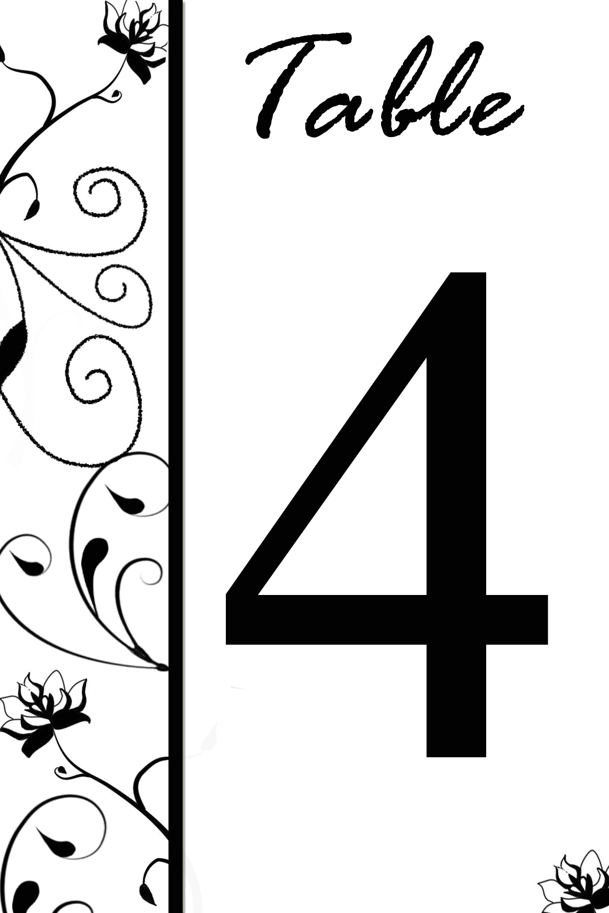 Free Table Number Templates Swirly Flowers Bridal Party Tees
